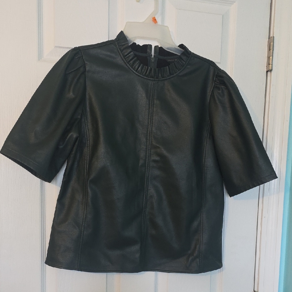 Ann Taylor Black Faux Leather Blouse